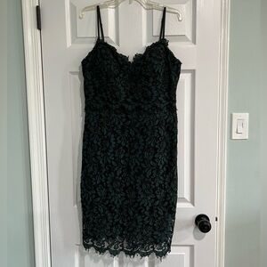 Eliza J Black and Emerald Floral Lace Appliqué Dress